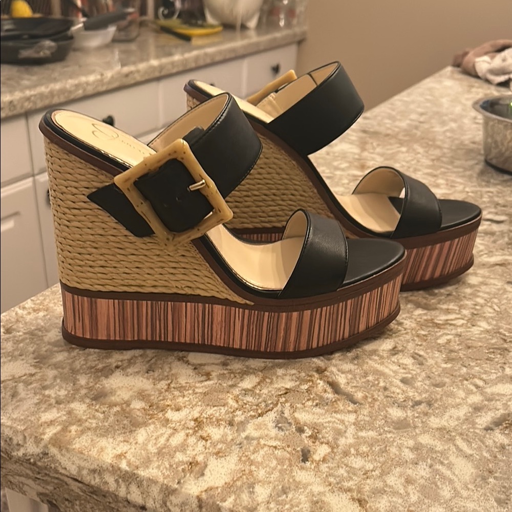 Jessica Simpson Stylish Black Wedge Sandals- new never worn